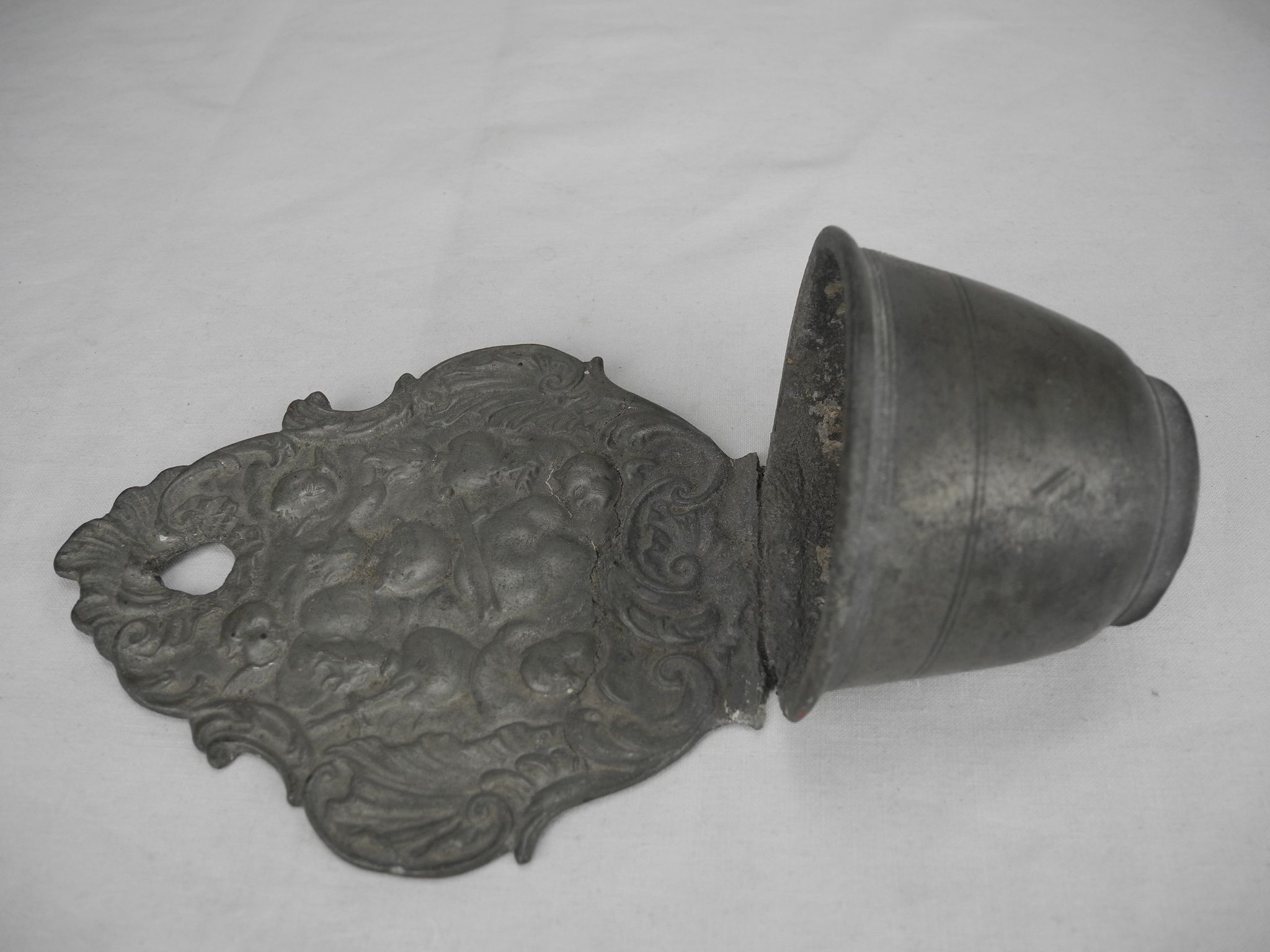 Antique 18th century pewter holy water font