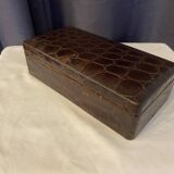 Box in wood and brown color lizard skin old rectangular box