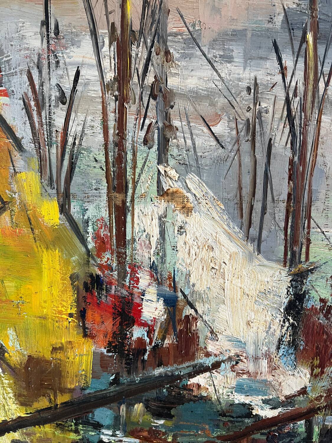 Sailboats in the harbour, oil on wood panel