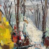 Sailboats in the harbour, oil on wood panel