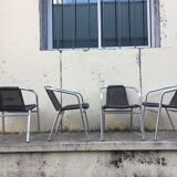 Eight Roland Vlaemynck aluminum coffee terrace armchairs (stackable)