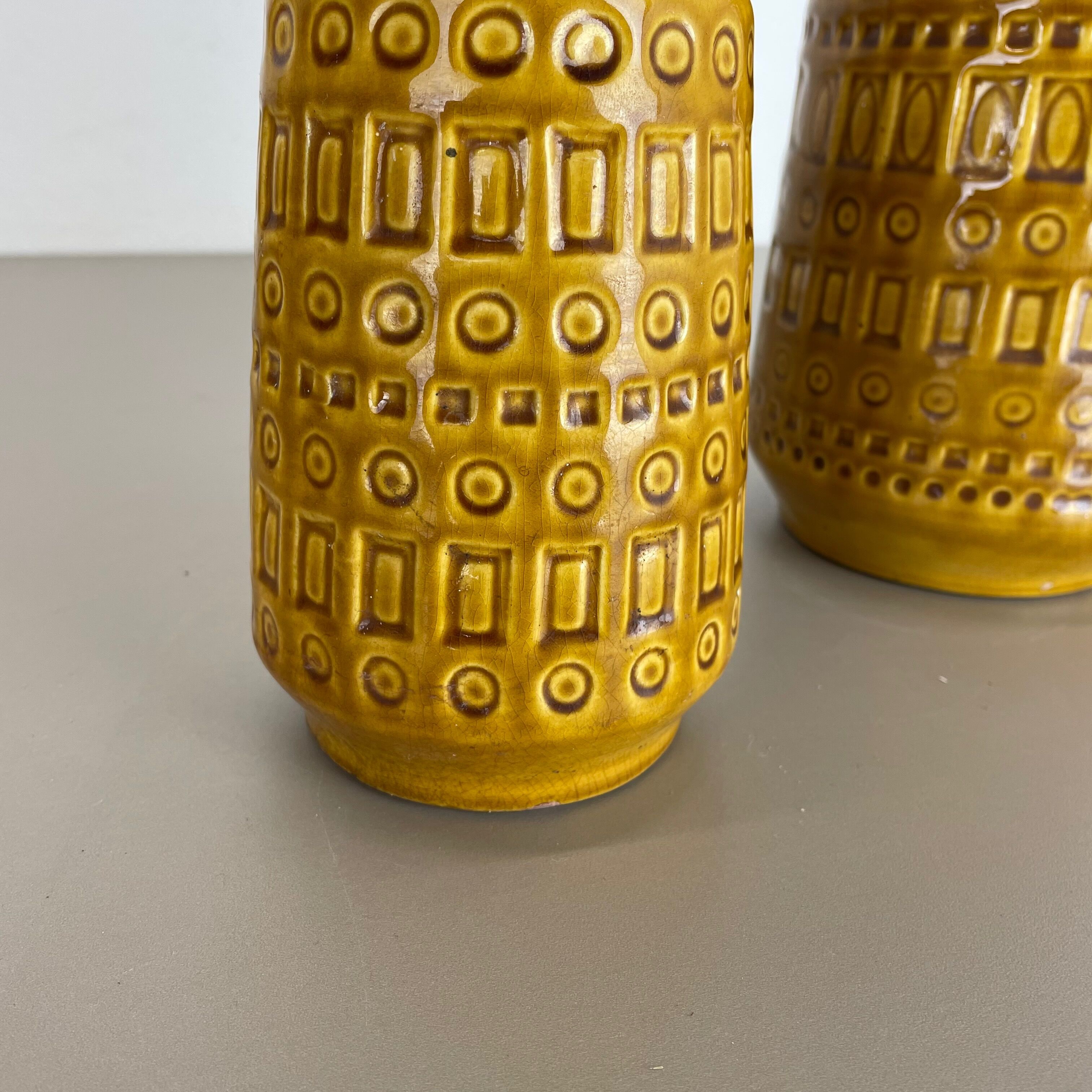 Set of two pottery fat lava vases "ochre" by scheurich, germany, 1970s