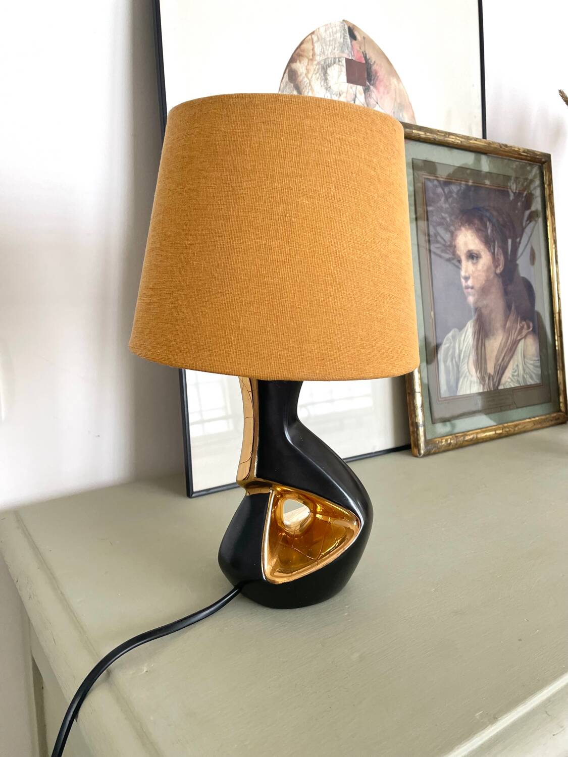Vintage 50s black and gold ceramic lamp
