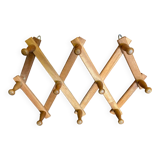Vintage Wall-Mounted Extendable Coat Rack x10 Wooden Hooks