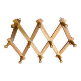 Vintage Wall-Mounted Extendable Coat Rack x10 Wooden Hooks