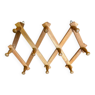 Vintage Wall-Mounted Extendable Coat Rack x10 Wooden Hooks