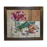 Still life with vegetables and flowers