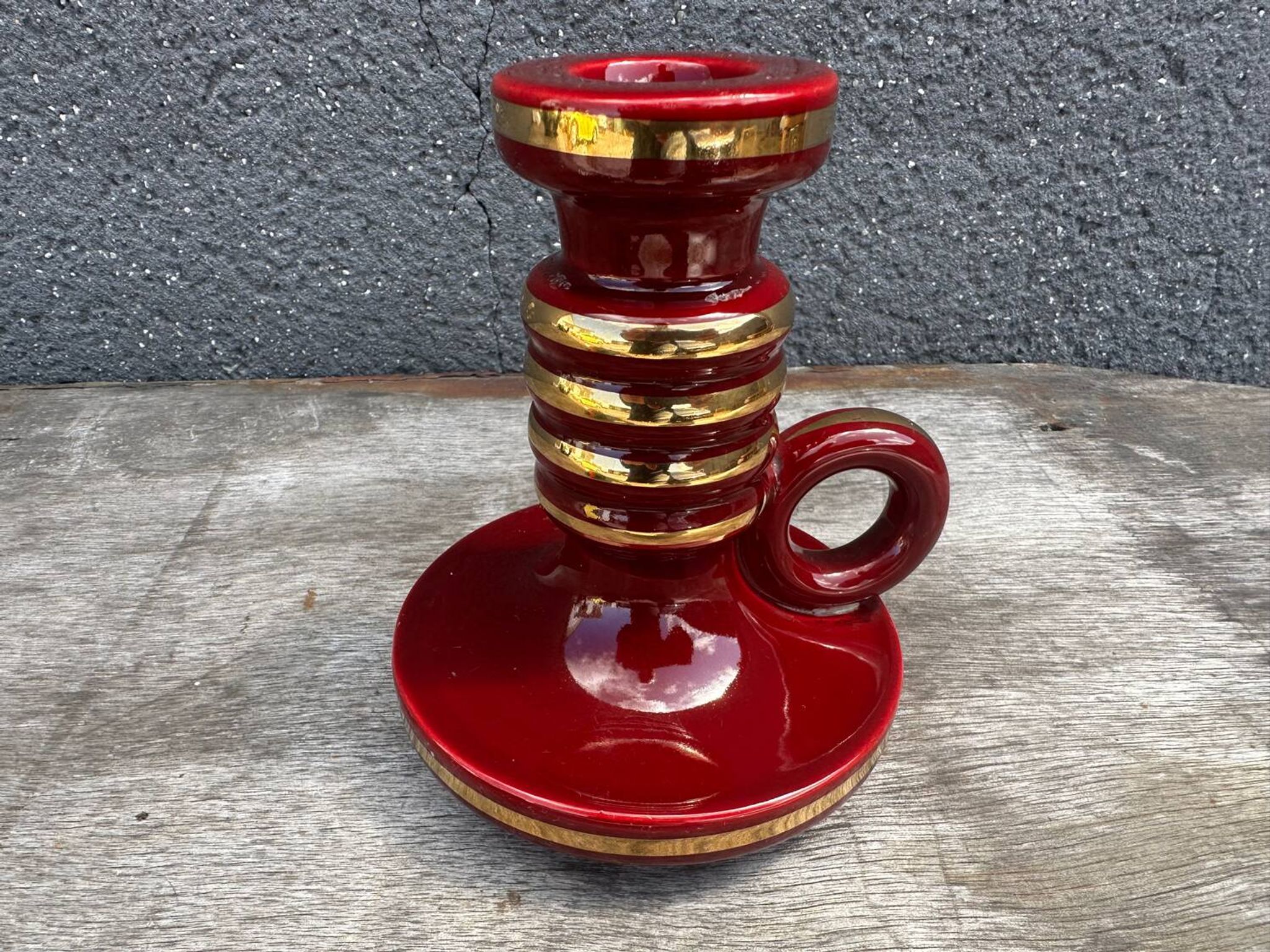St-Clement Bordeaux Ceramic Candle Holder with Gold Trim - 50s