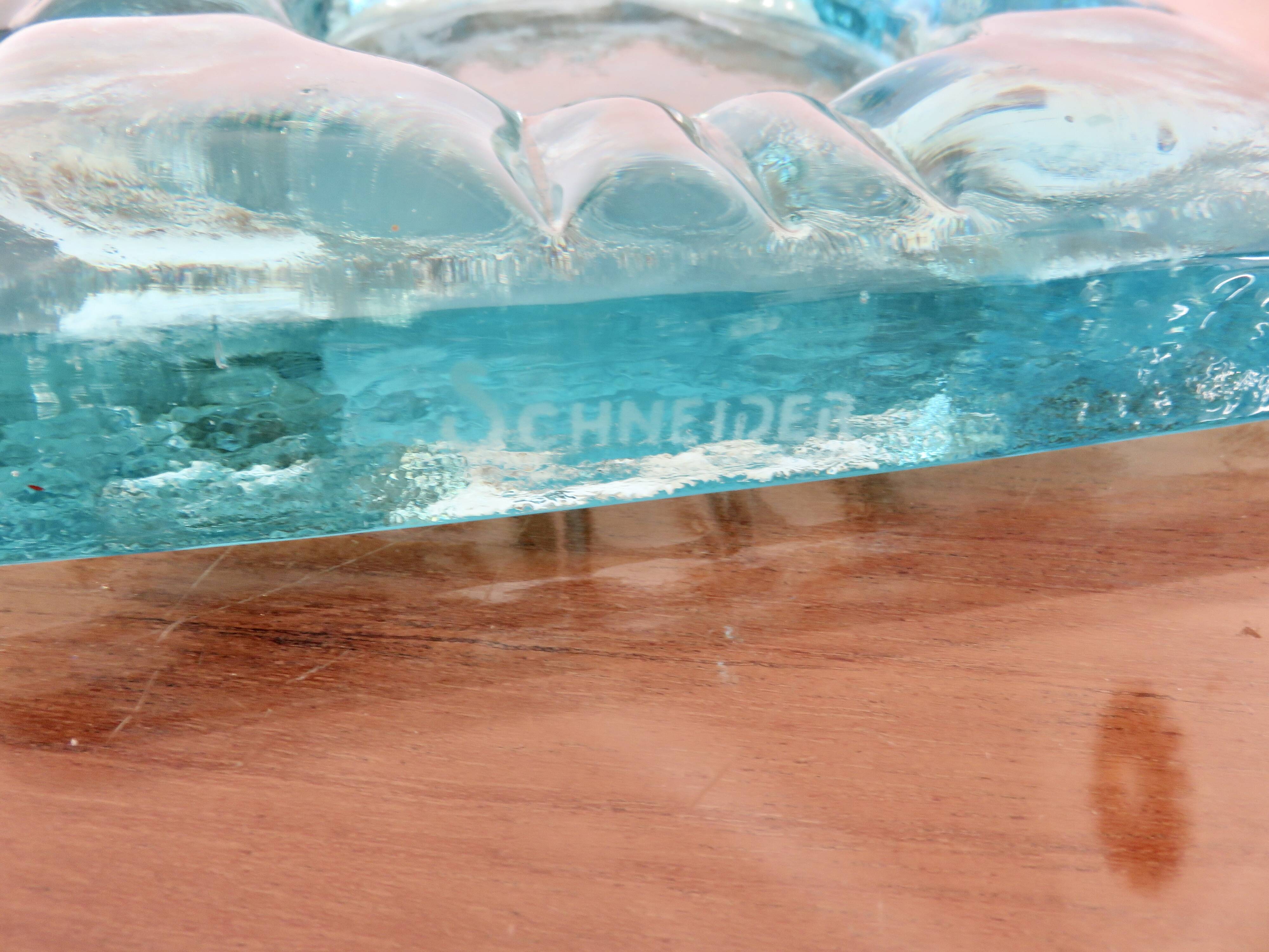 Ashtray signed Schneider France in blue crystal