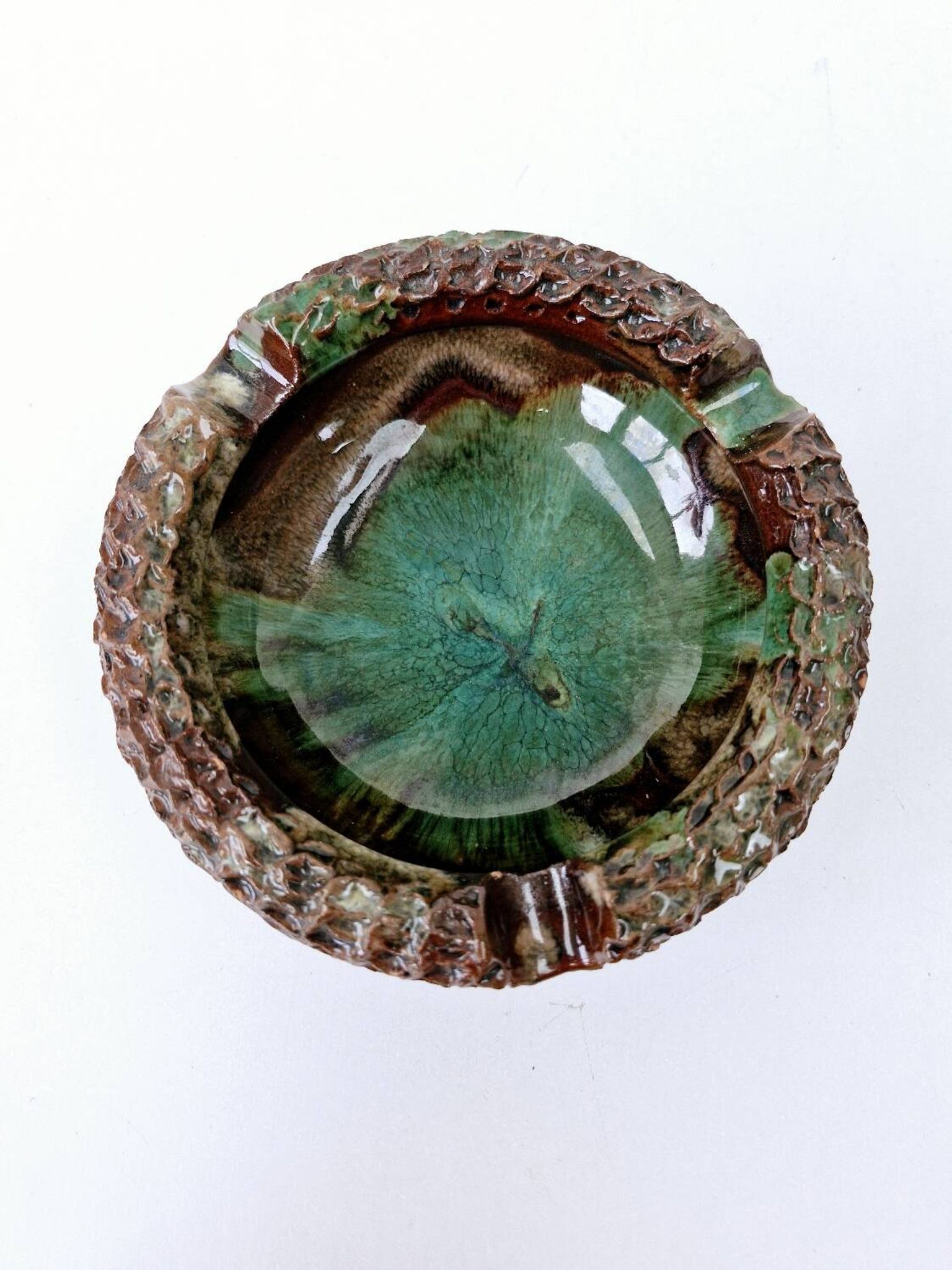 Empty Ashtray Pocket Cup Vintage Ceramic AC Pottery Blue Gradients
