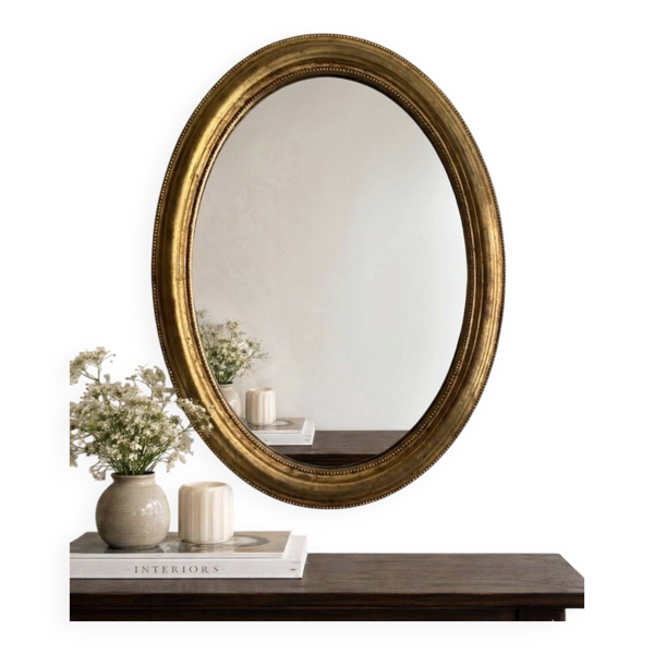 Miroir ancien ovale doré style Louis XVI -belle patine