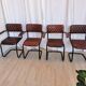 Set of 4 Vintage Quilted Leather Dining Chairs: Black Metal Base