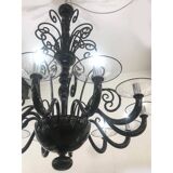 Contemporary Black Curls Murano Glass Chandelier