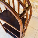 Vintage two-tier bamboo and rattan shelf with storage, Circa 1960