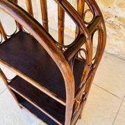 Vintage two-tier bamboo and rattan shelf with storage, Circa 1960