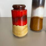 Set of Four 1970s Pottery Fat Lava "multicolor" Vases Made by Scheurich, Germany