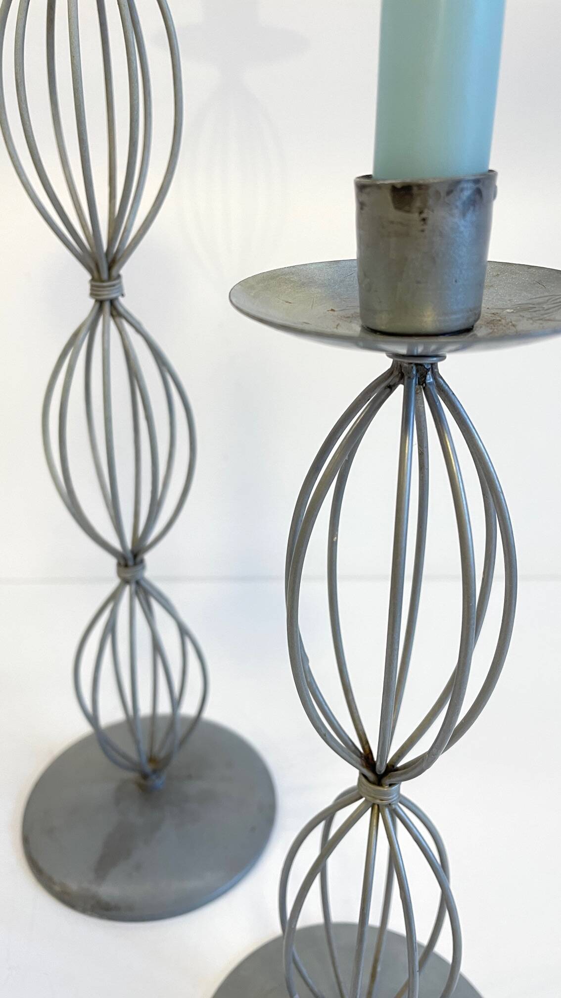 Geometric METAL CANDLE HOLDERS Patinated Gray