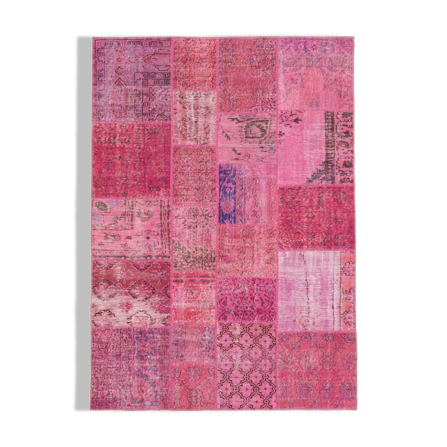 Handmade anatolian overdyed 170 cm x 240 cm pink patchwork carpet