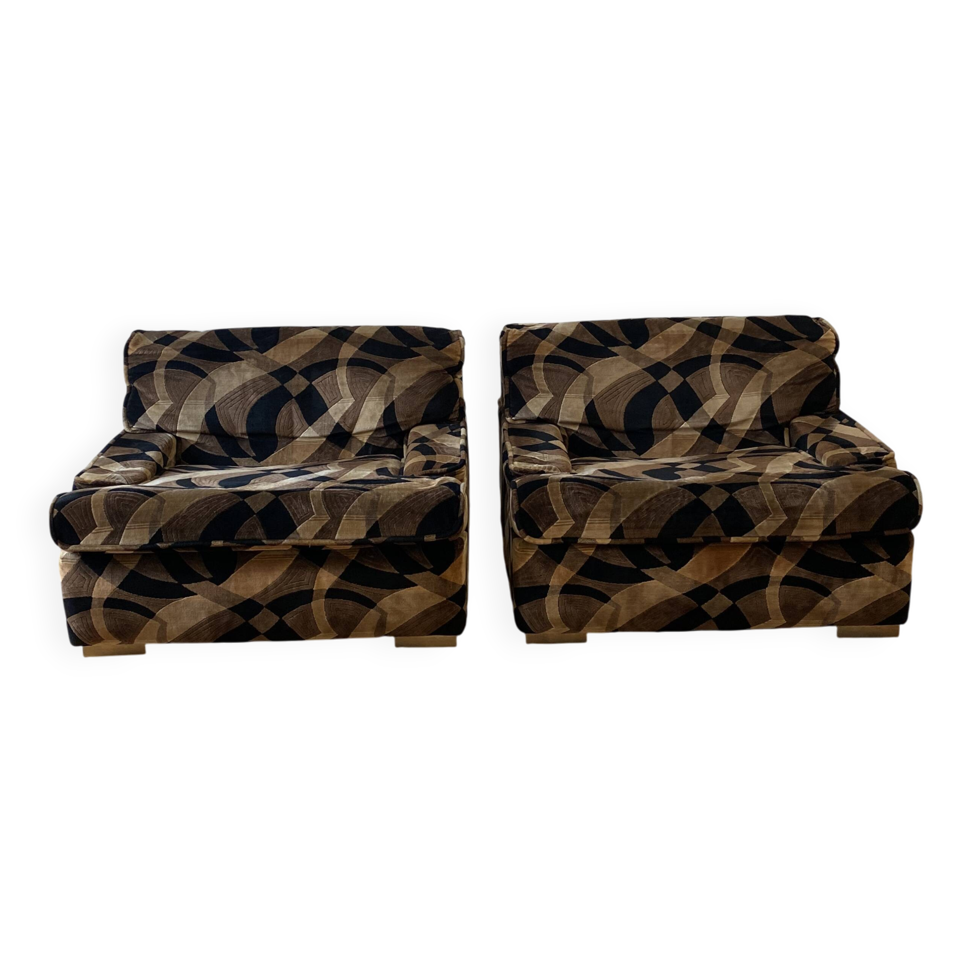 Armchairs Gerard Guermonprez 1970s Velvet Vintage Midcentury Hollywood