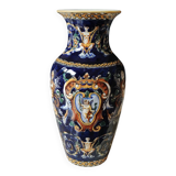 Twisted design vase. Signed Gien France/Renaissance blue background 26 x 13cm