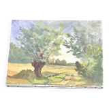Painting on old frame Country Landscape