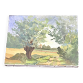 Painting on old frame Country Landscape