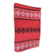 Rectangular tablecloth, Basque household linen in red cotton with black and white embroidery, vintage