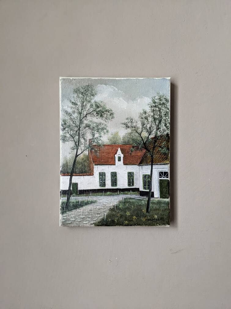 Naïve acrylic painting on canvas landscape countryside decoration