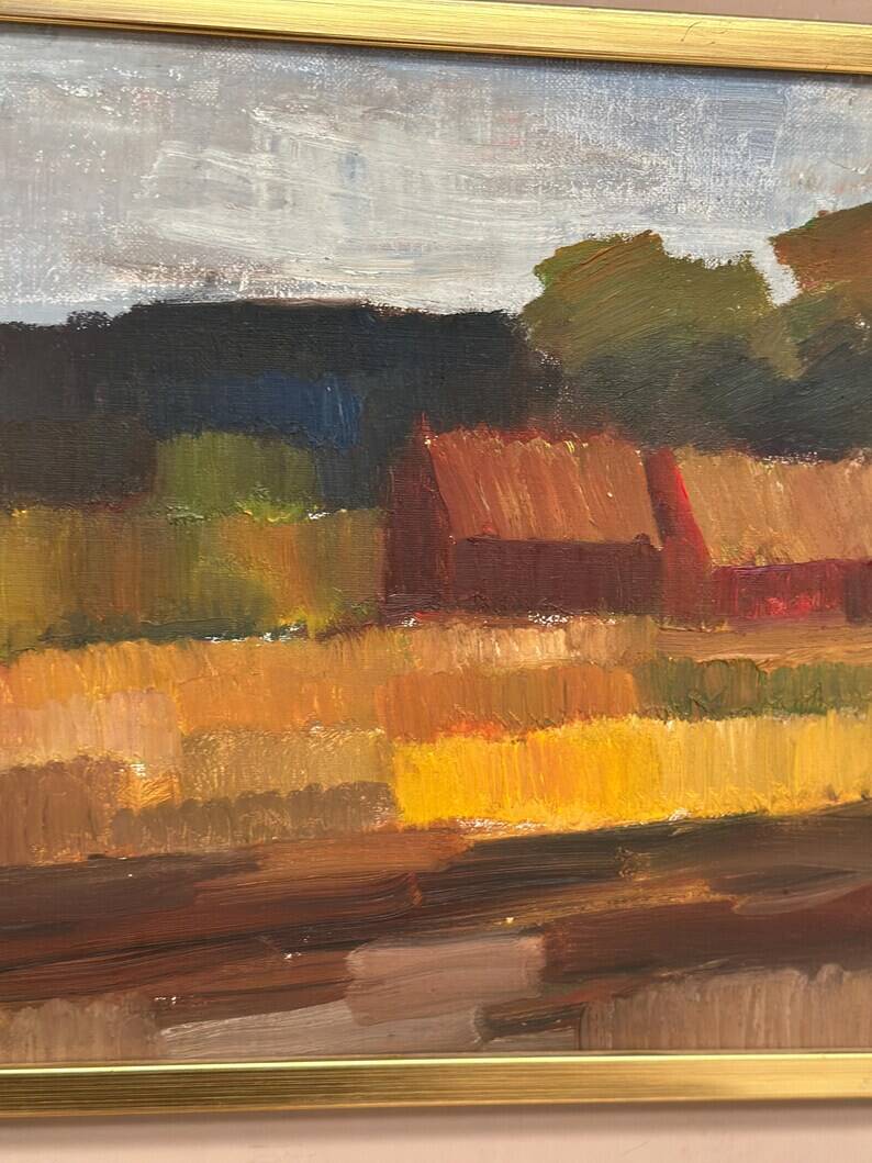 Original Swedish Oil on Canvas – "Landscape" by Olle Rhönnstad – Signed – Vintage and Framed – 43 × 35 cm (16.9" × 13.8")