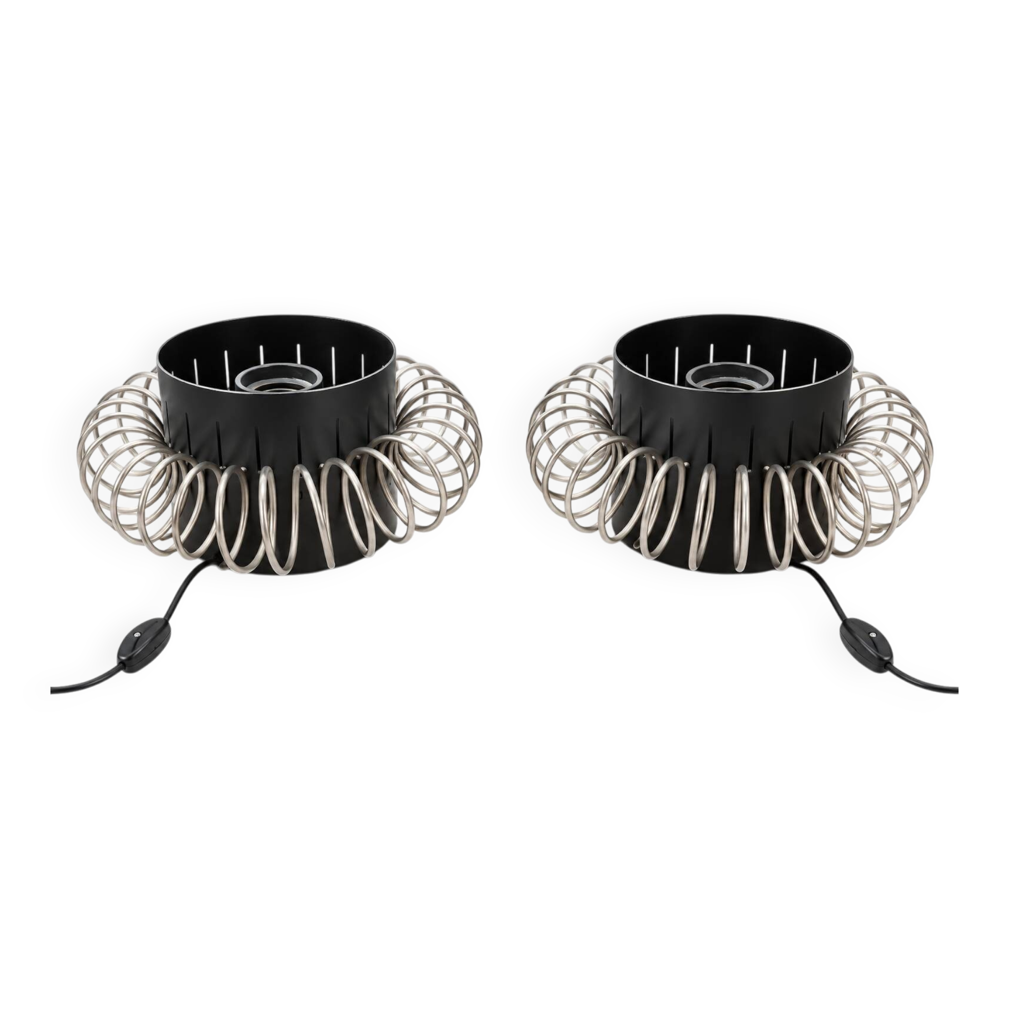 Pair of vintage lamps in black metal and chrome – 1970s