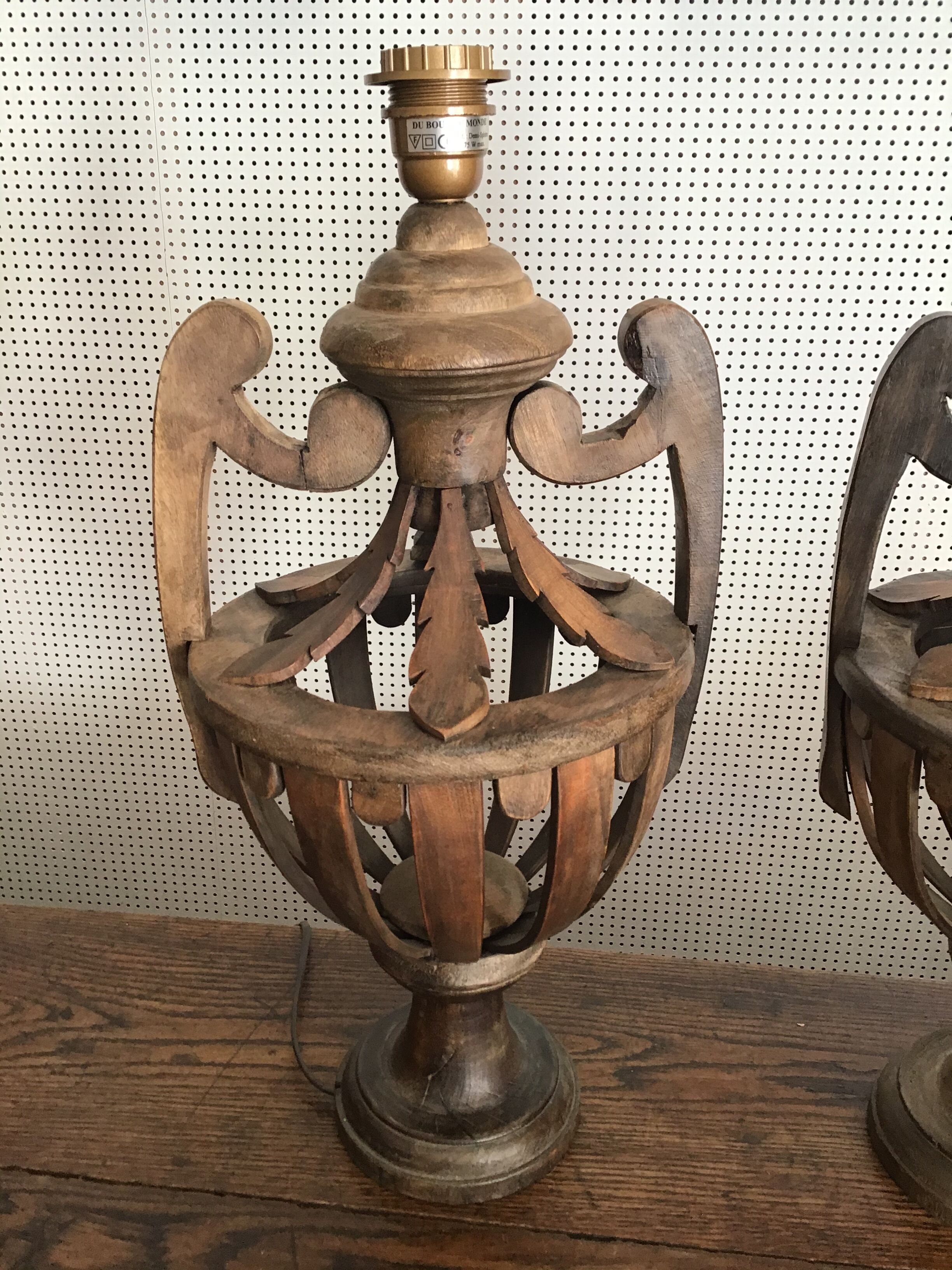 Pair of wooden lamps
