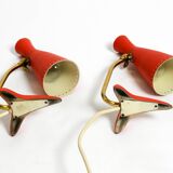 Paire de lampes de table Diabolo en forme de patte de corbeau rouges de style Mid Century Modern de Cosack.