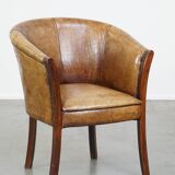 Fauteuil, chaise d'appoint en cuir marron