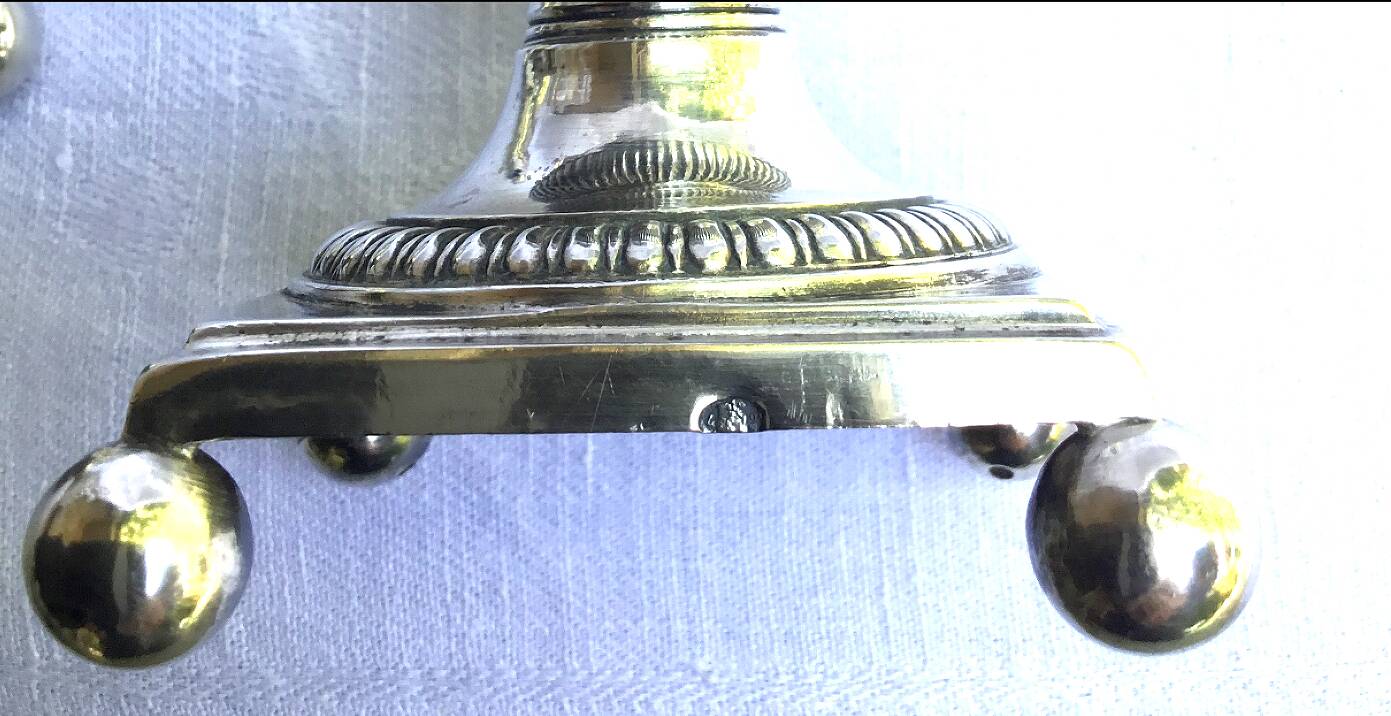 Pair of solid silver salt cellars. Old man's hallmark. Early 19th century.