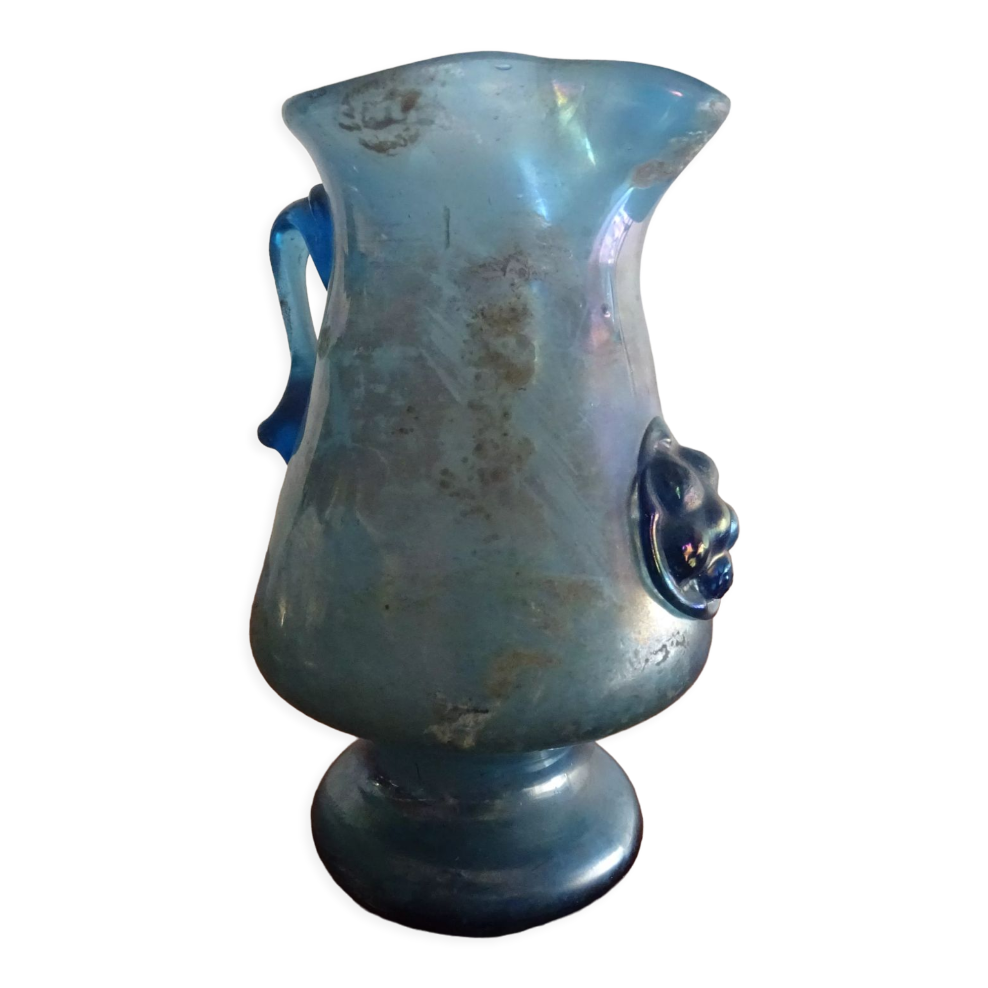 Vase with handle and spout Scavo Seguso Vetri d'Arte iridescent glass Murano 1950