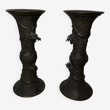 Japon paire de vases de forme balustre en bronze xixème