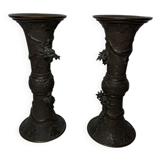 Japan pair of 19th century bronze baluster vases