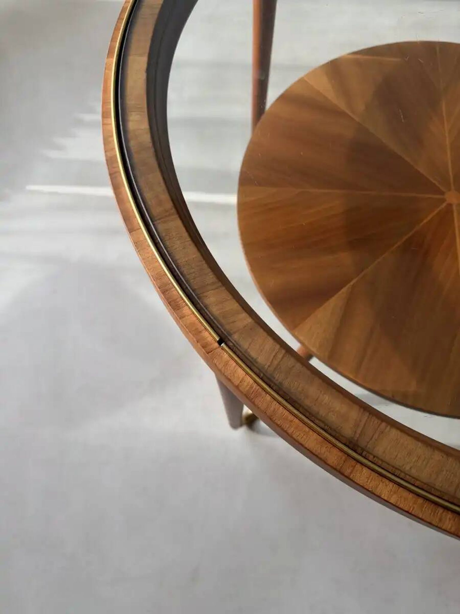 Round walnut coffee table with glass by Ilse Möbel