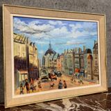 Ollier: oil on canvas mounted on panel, animated view of paris at the end of the 20th century