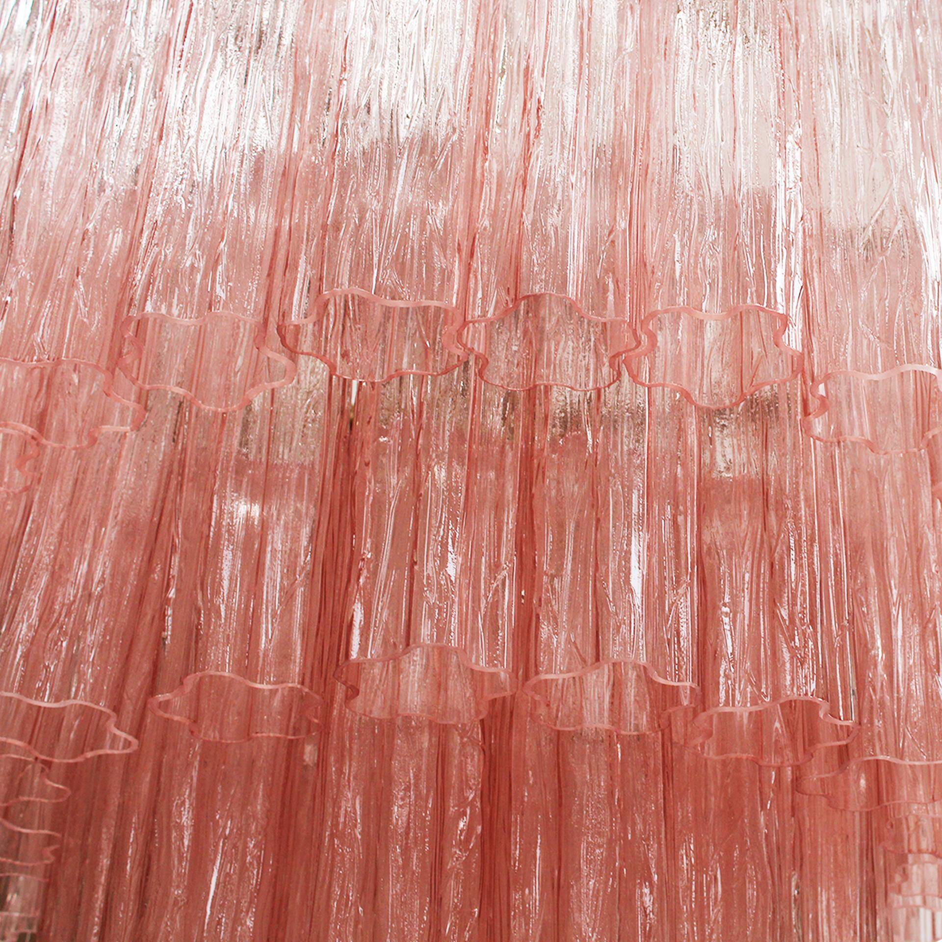 Mid Modern Italian Pink Murano Glass Cascading Suspension Lamp with Brass Frame