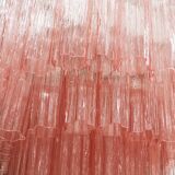 Mid Modern Italian Pink Murano Glass Cascading Suspension Lamp with Brass Frame