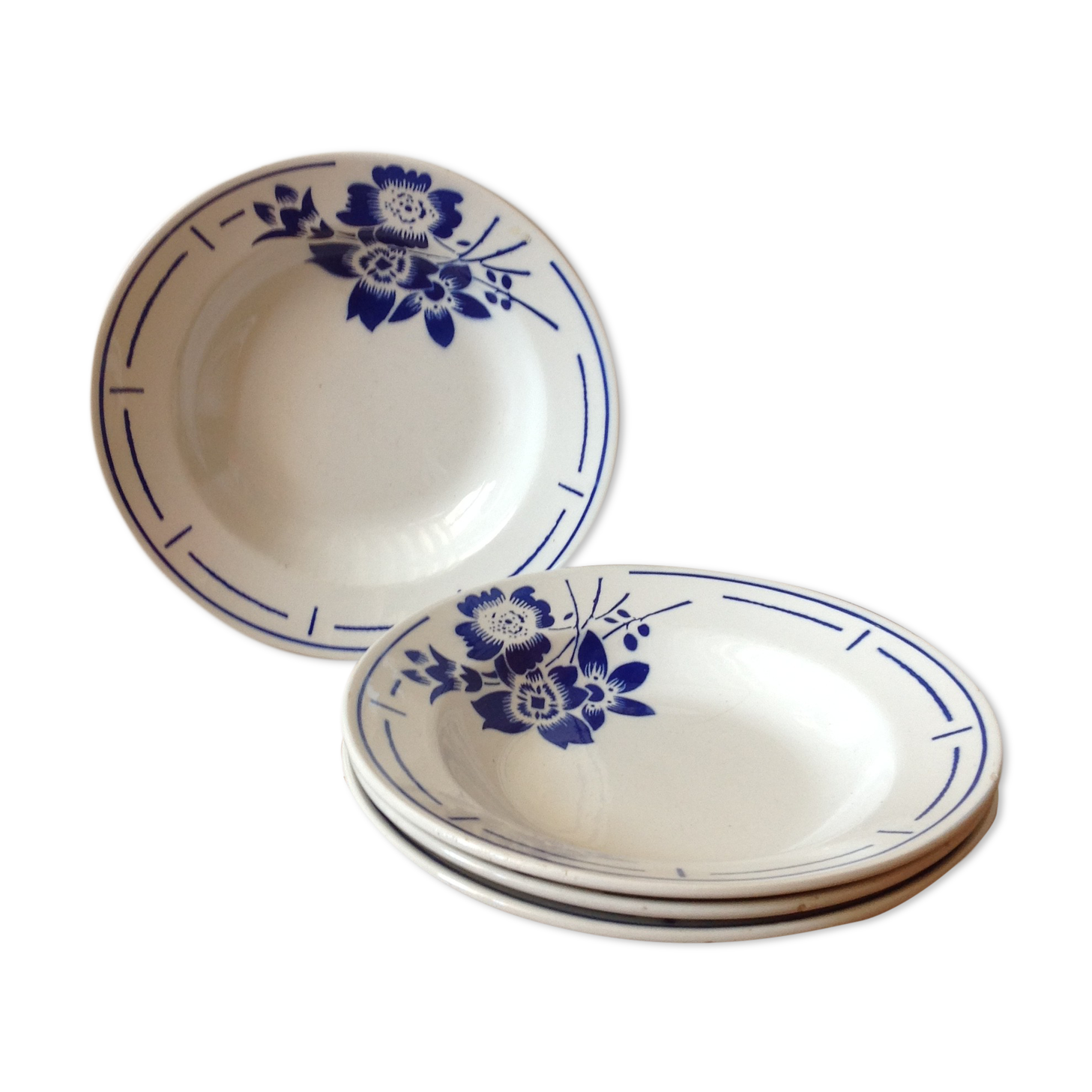 4 blue hollow plates Badonviller