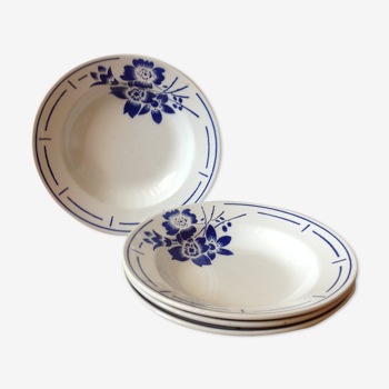 4 assiettes creuses bleues Badonviller