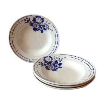 4 assiettes creuses bleues Badonviller