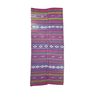 coureur de laine rouge avec rayures aux couleurs vives, tissé à la main, tapis roumain Tapis roumain. kilim. Wol