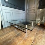 Table basse ou de salon carrée en acier chromé design italien, ca 1970