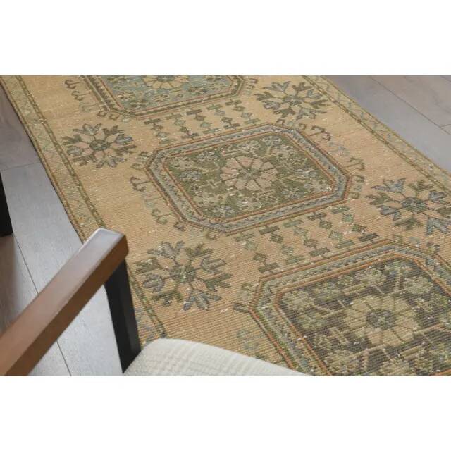 1970s Vintage Turkish Hand-Knotted Wool Cotton Orange Runner Rug 90x344
