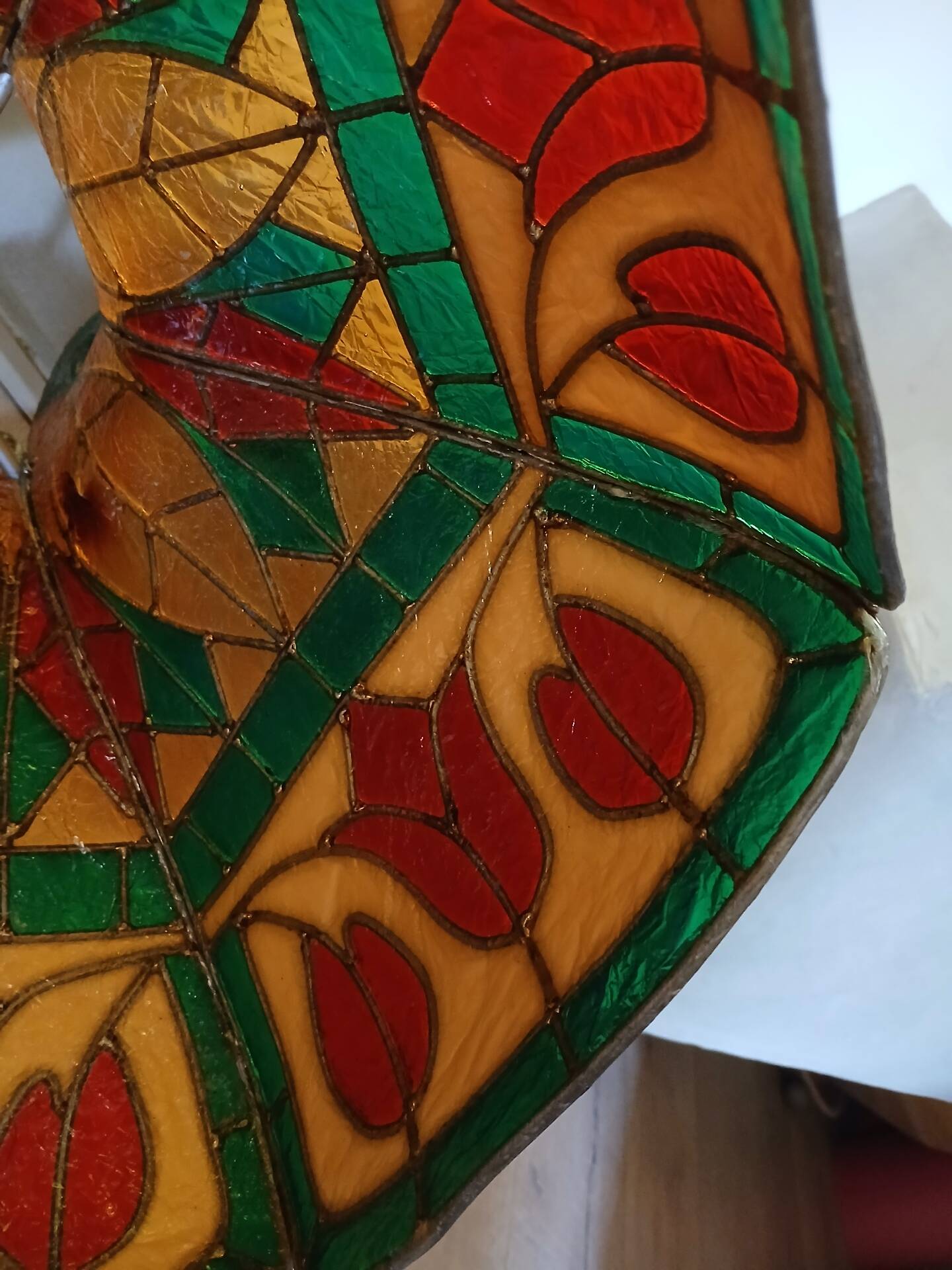Vintage pendant light with multicoloured stained glass.