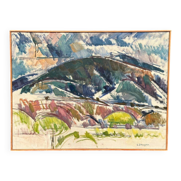 Original Mid Century Swedish Oil On Canvas – “Serene Landscape” By Sture Ekengren – Vintage & Framed