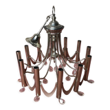 Lustre métal chome et pampilles 12 feux 1970